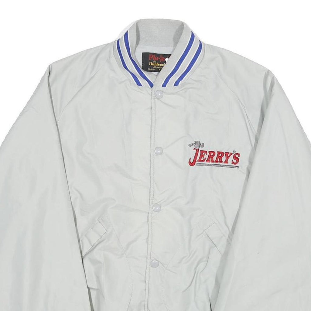 DUNBROOKE Mens White Nylon Button Jacket M Plain Lightweight Retro Track Style