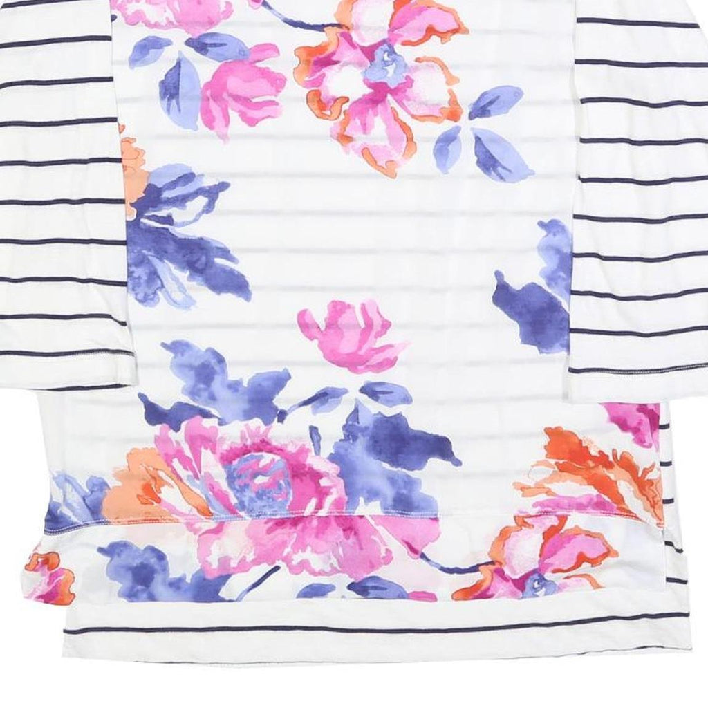 JOULES Womens White & Navy Floral Stripe Sports Top Long Sleeve Crew Neck UK 12