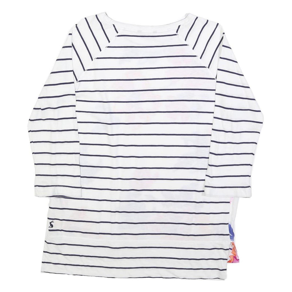 JOULES Womens White & Navy Floral Stripe Sports Top Long Sleeve Crew Neck UK 12