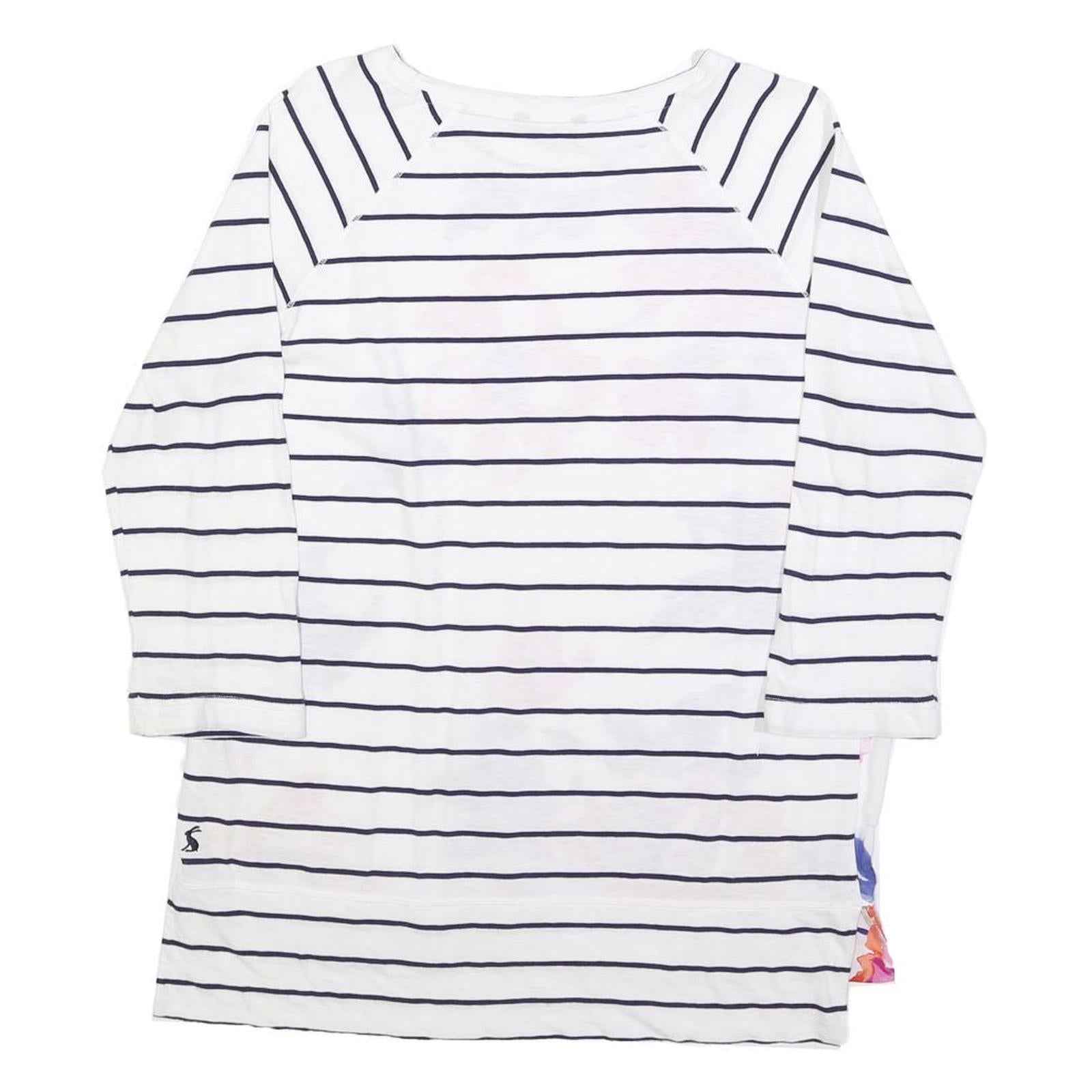JOULES Womens White & Navy Floral Stripe Sports Top Long Sleeve Crew Neck UK 12