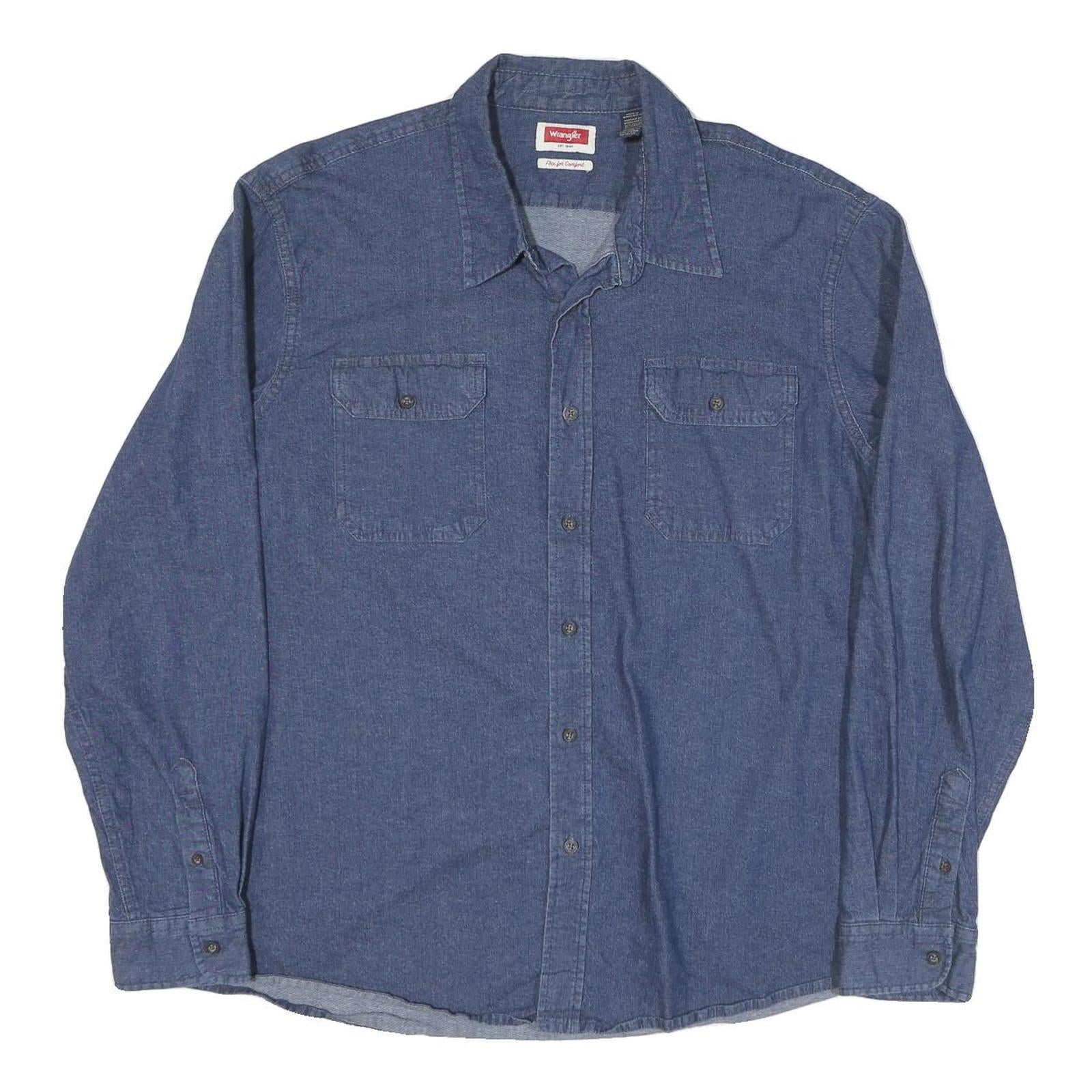 WRANGLER Mens Blue Denim Shirt 2XL Button Pocket Long Sleeve Cotton Blend