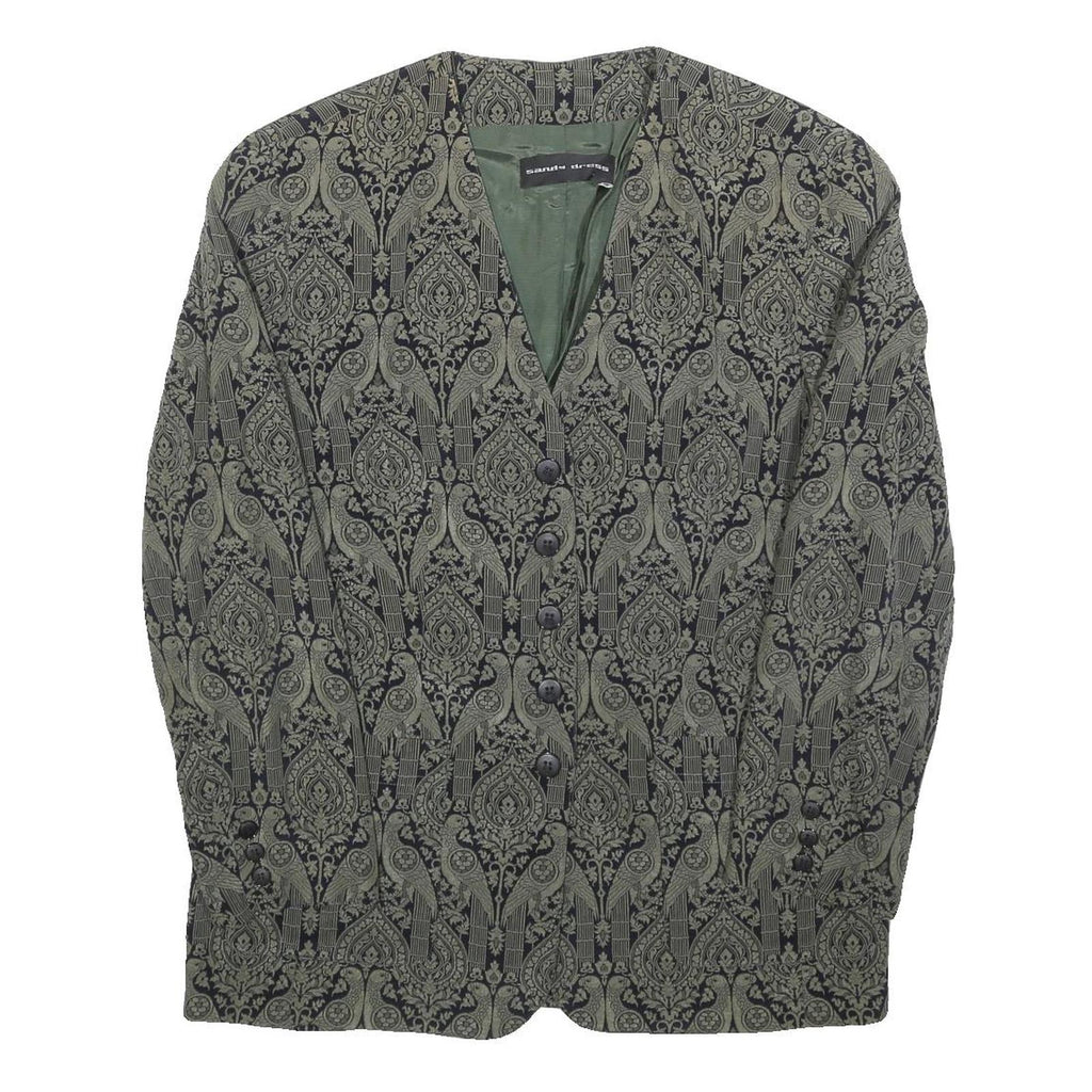 SANDY DRESS Womens Green & Black Floral Jacket L Woven Tailored Button Closure