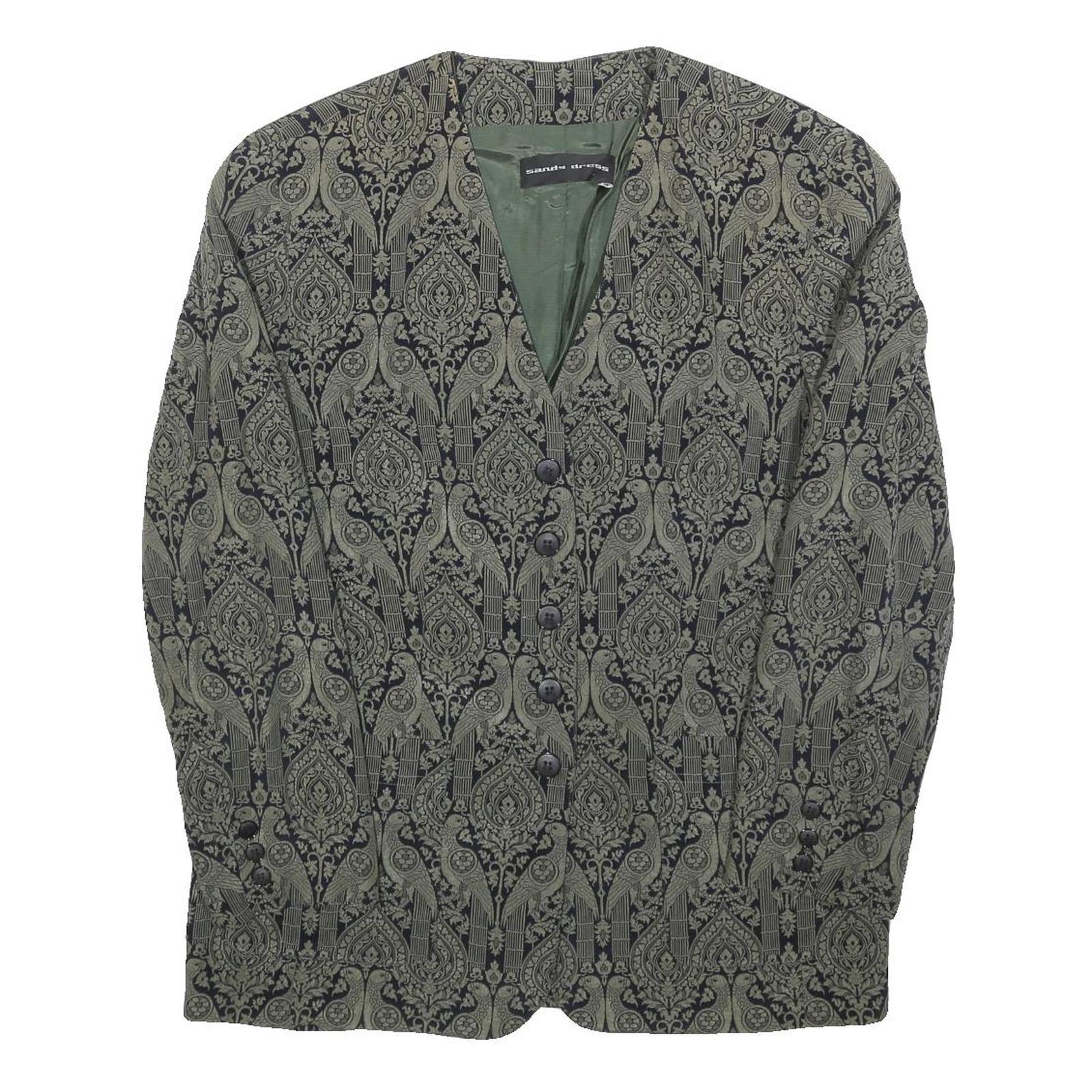 SANDY DRESS Womens Green & Black Floral Jacket L Woven Tailored Button Closure