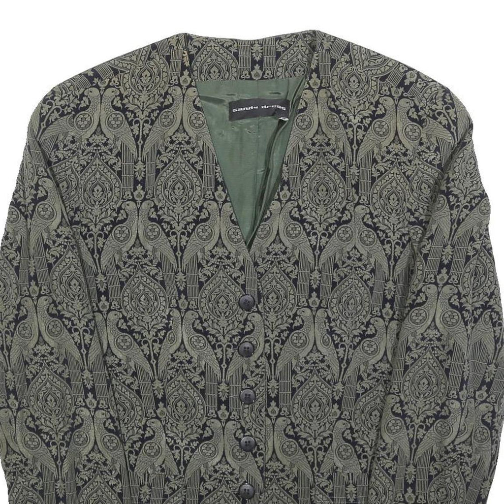 SANDY DRESS Womens Green & Black Floral Jacket L Woven Tailored Button Closure