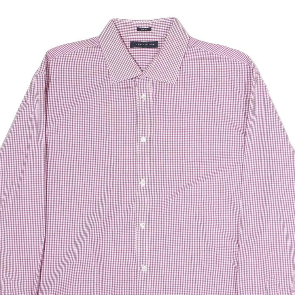 TOMMY HILFIGER Mens Maroon Check Shirt XL Classic Fit Cotton Button-Down Collar