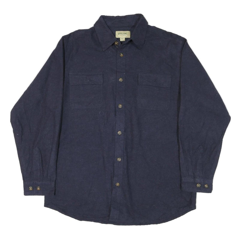 RUSTIC RIDGE Mens Navy Blue Plain Shirt XL Cotton Blend Casual Button Up