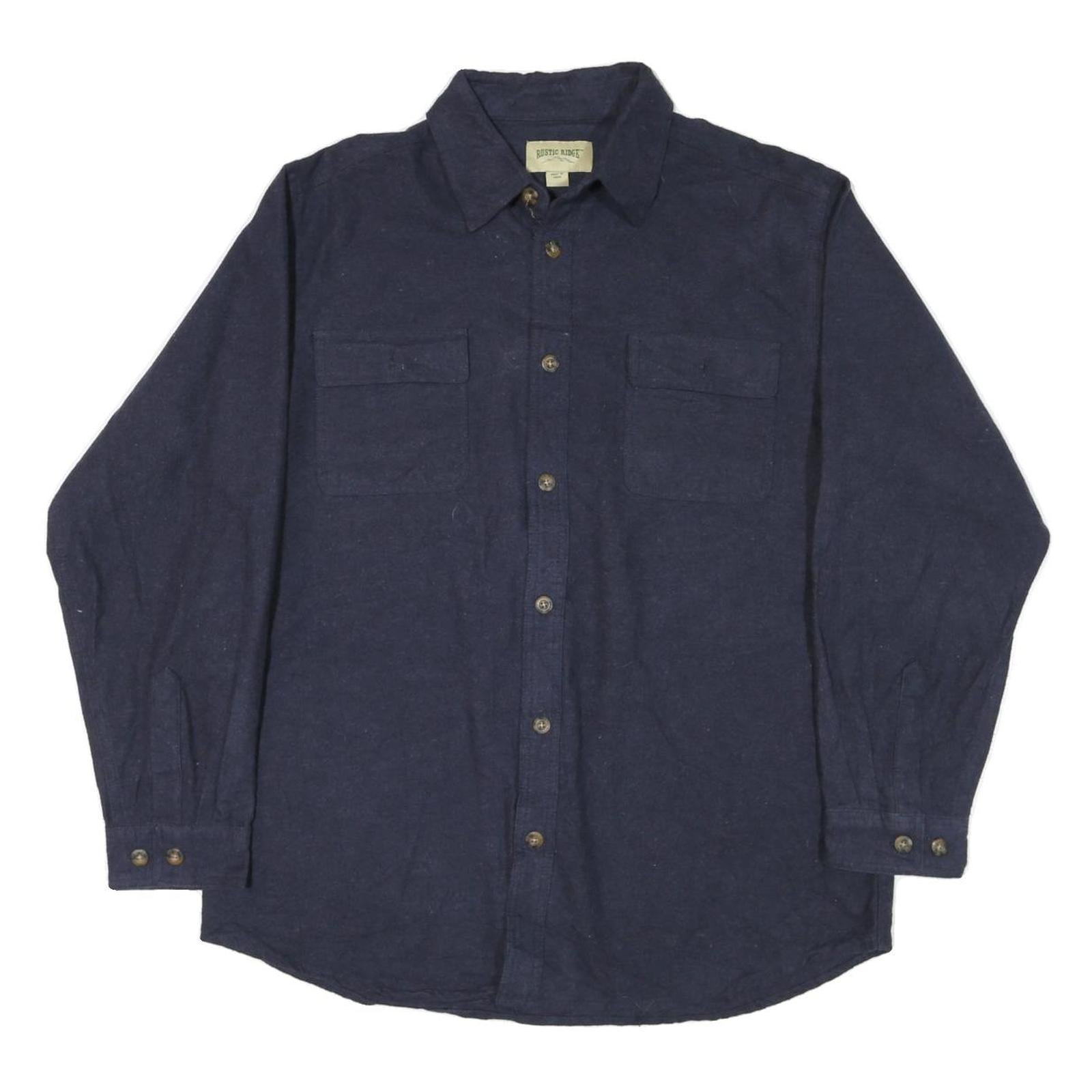 RUSTIC RIDGE Mens Navy Blue Plain Shirt XL Cotton Blend Casual Button Up