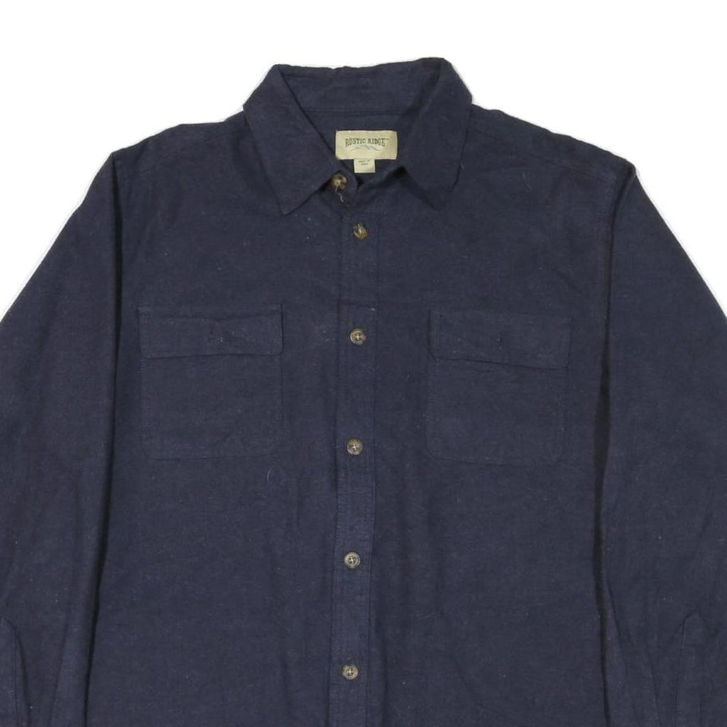 RUSTIC RIDGE Mens Navy Blue Plain Shirt XL Cotton Blend Casual Button Up
