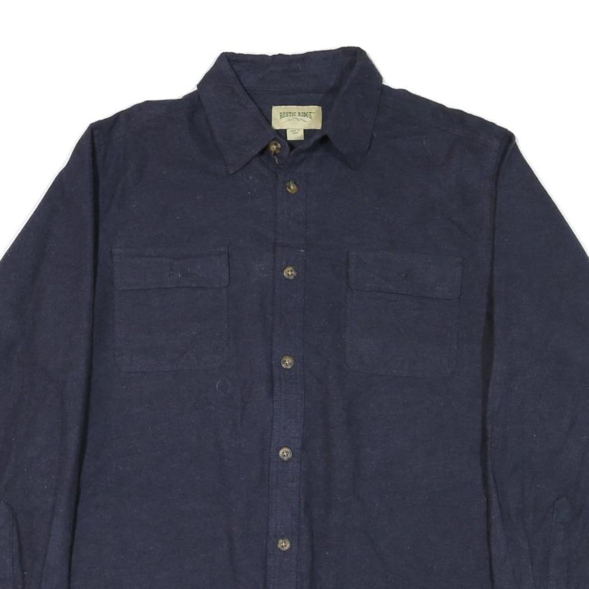 RUSTIC RIDGE Mens Navy Blue Plain Shirt XL Cotton Blend Casual Button Up