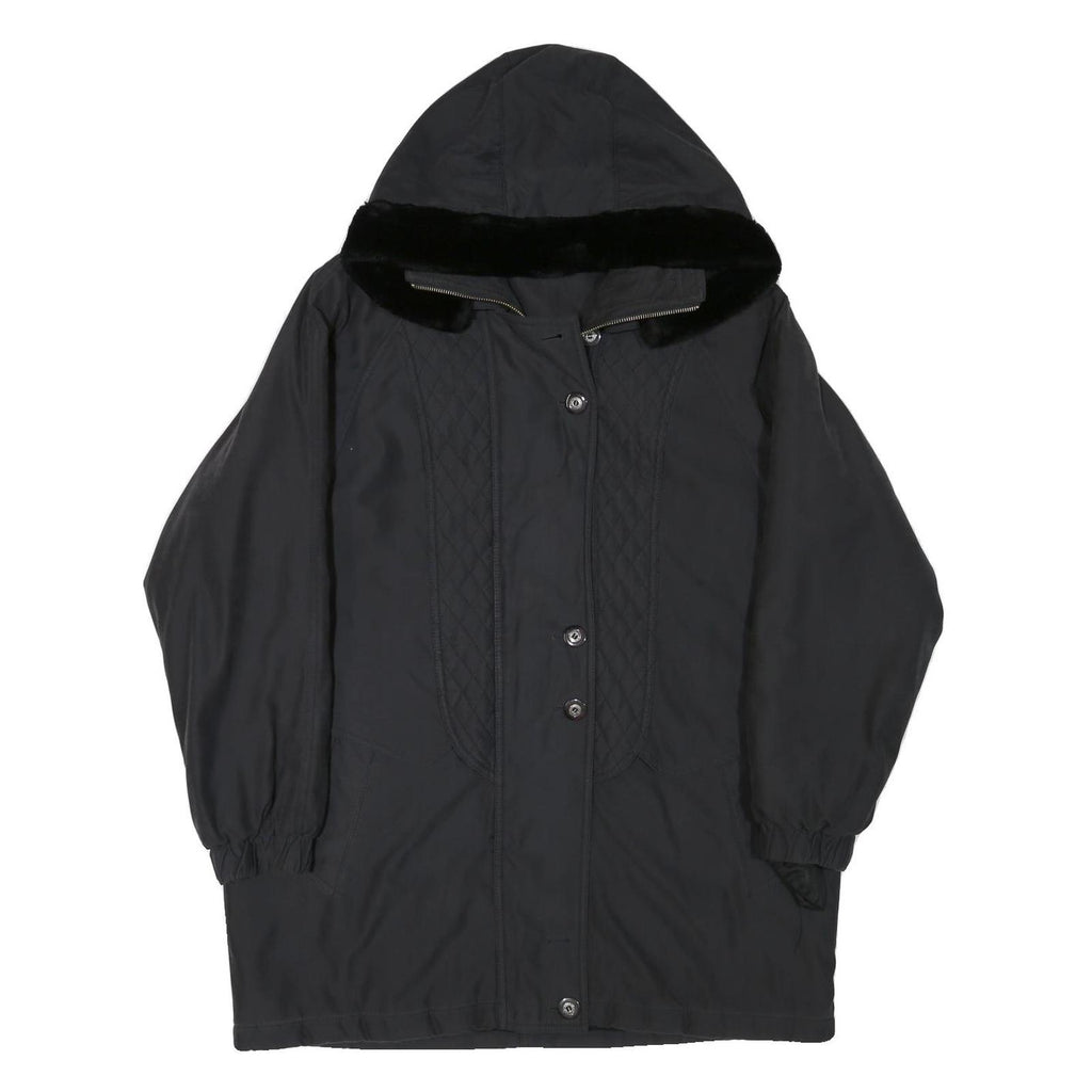 Womens Black Quilted Hooded Zip Jacket Polyester Blend L Lightweight Outerwear