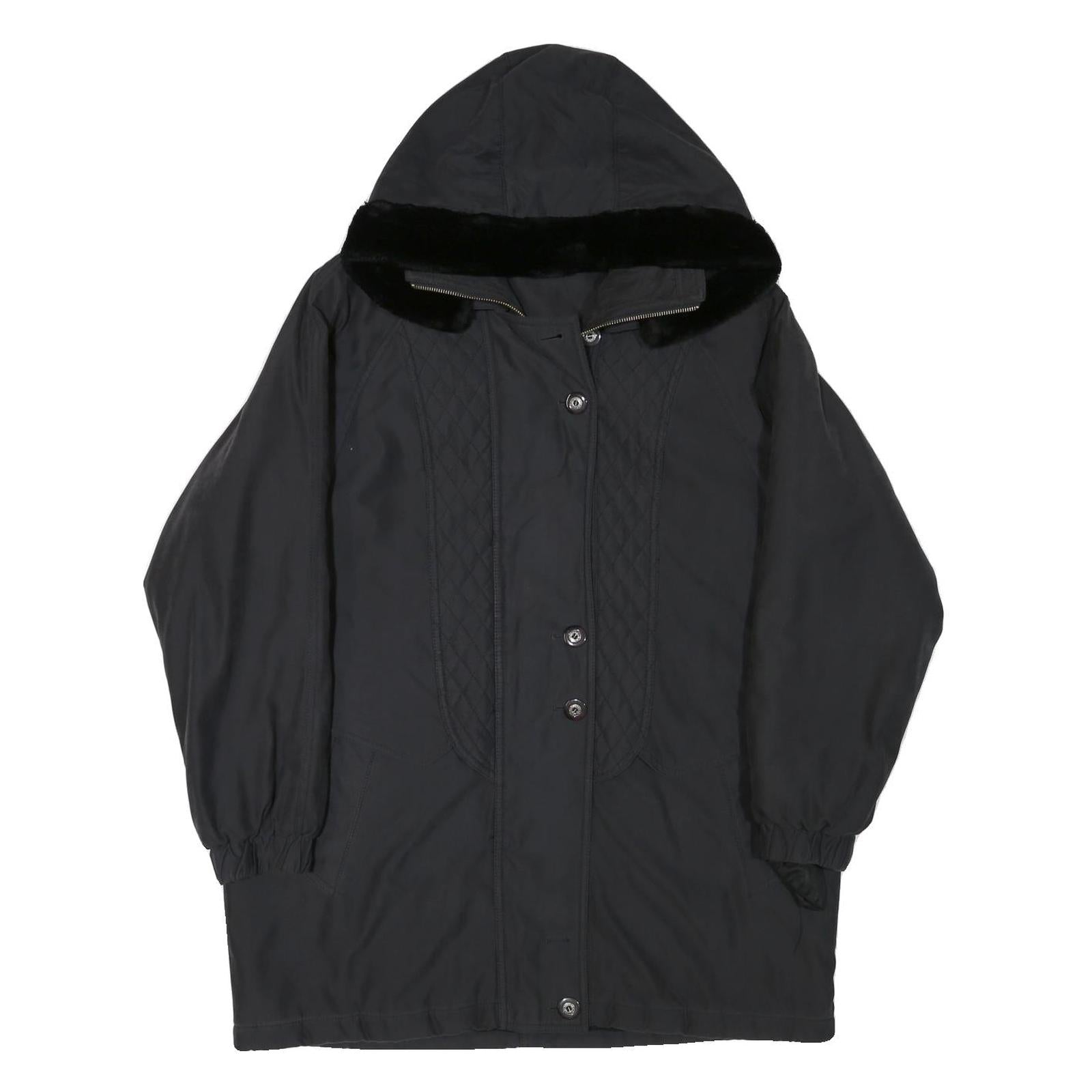 Womens Black Quilted Hooded Zip Jacket Polyester Blend L Lightweight Outerwear