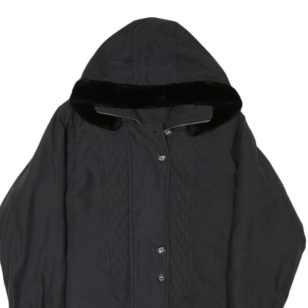Womens Black Quilted Hooded Zip Jacket Polyester Blend L Lightweight Outerwear