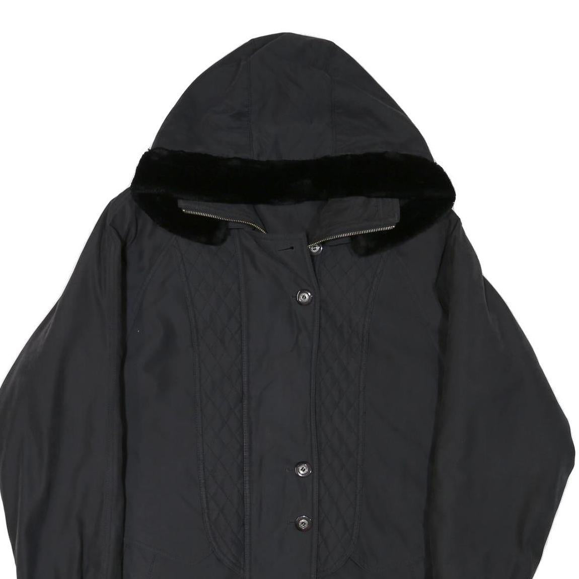 Womens Black Quilted Hooded Zip Jacket Polyester Blend L Lightweight Outerwear