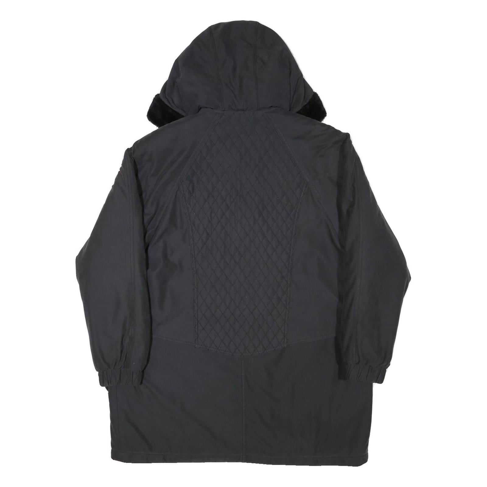 Womens Black Quilted Hooded Zip Jacket Polyester Blend L Lightweight Outerwear