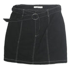 TWIK Womens Black Belted Mini Cotton Blend Skirt M Contrast Stitch Casual
