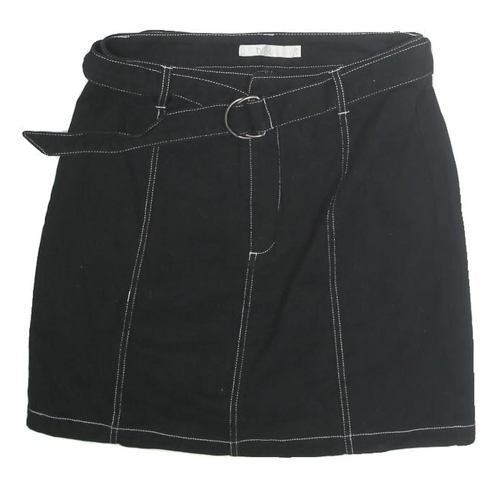 TWIK Womens Black Belted Mini Cotton Blend Skirt M Contrast Stitch Casual