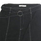 TWIK Womens Black Belted Mini Cotton Blend Skirt M Contrast Stitch Casual