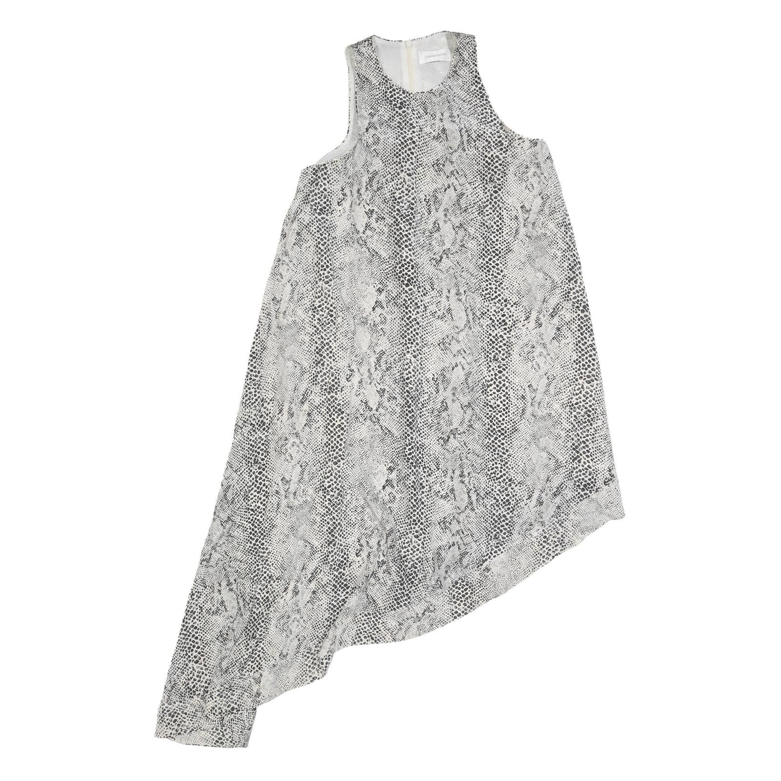 ZIMMERMANN Womens Black & White Snake Print Silk Sleeveless Asymmetric Midi