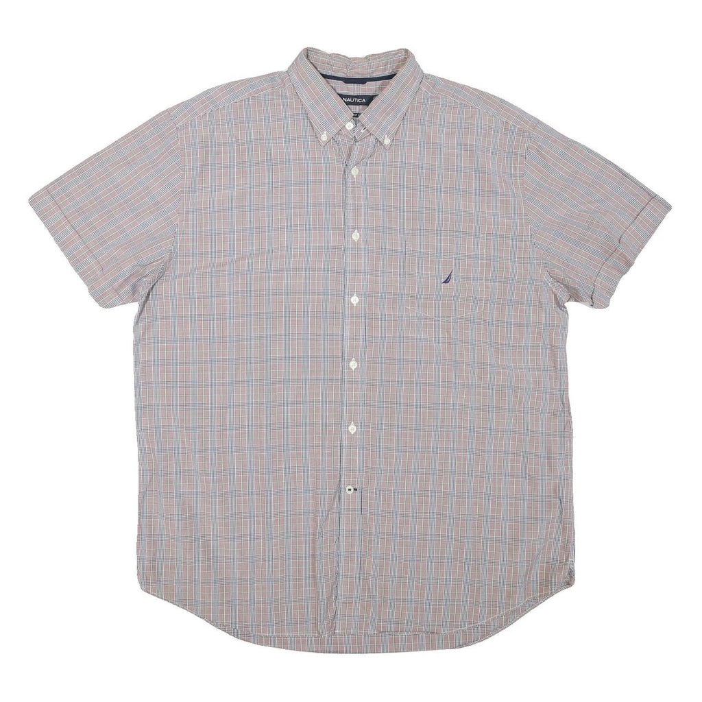 NAUTICA Mens Blue & Orange Check Shirt XL Cotton Blend Short Sleeve Button-Down