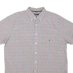 NAUTICA Mens Blue & Orange Check Shirt XL Cotton Blend Short Sleeve Button-Down