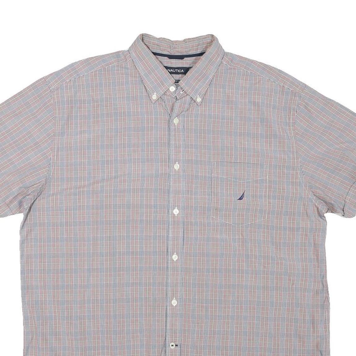 NAUTICA Mens Blue & Orange Check Shirt XL Cotton Blend Short Sleeve Button-Down