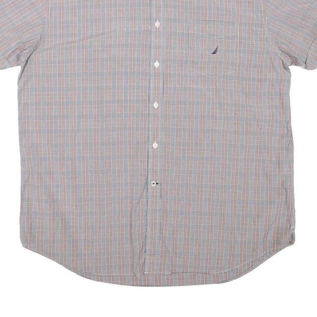 NAUTICA Mens Blue & Orange Check Shirt XL Cotton Blend Short Sleeve Button-Down