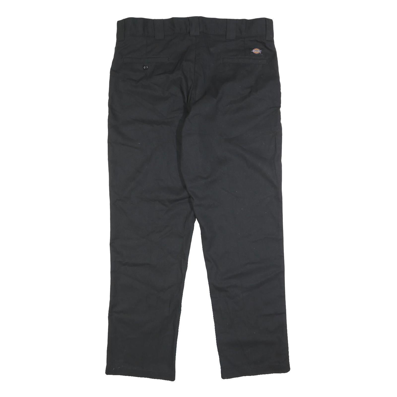 DICKIES Mens Slim Black Trousers W36 L30 Cotton Blend Zip Classic Straight