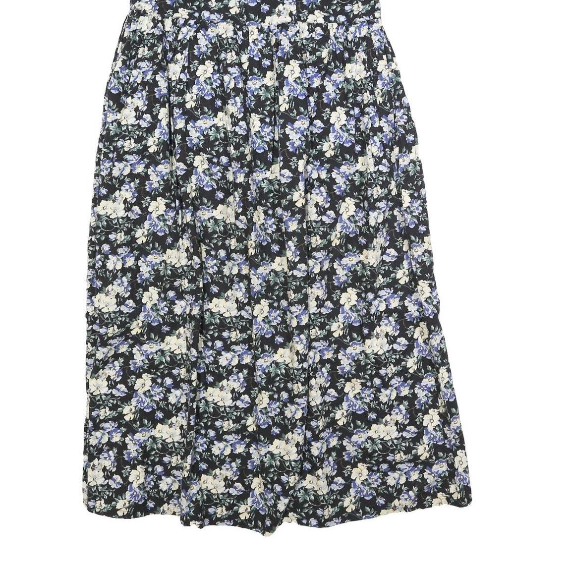 CHARTER CLUB Womens Black Cream & Blue Floral Day Dress Cotton Blend Sleeveless