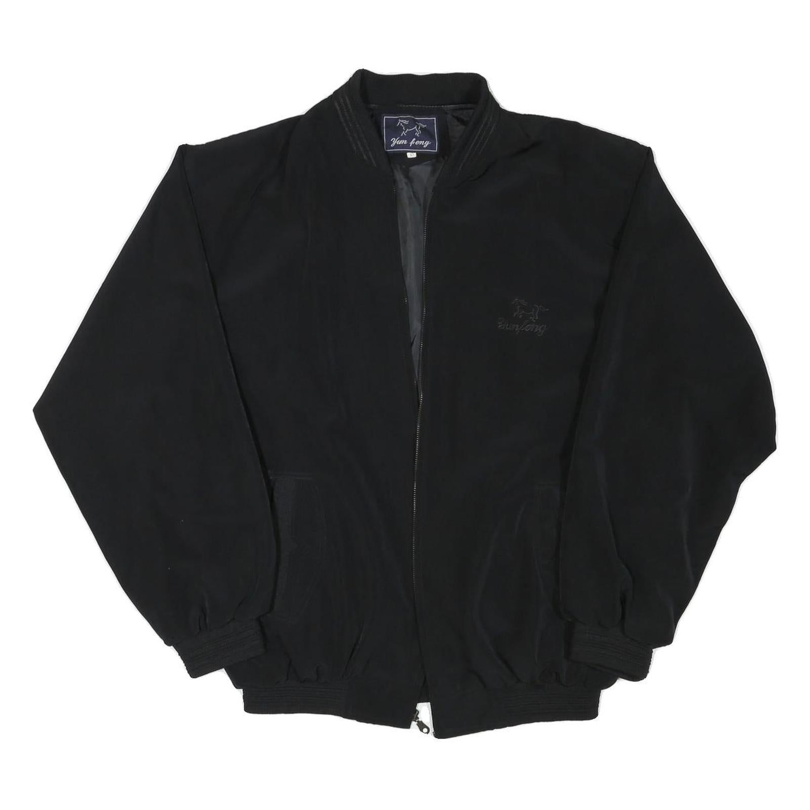 YUN FENG Mens Black Polyester Blend Bomber Jacket XL Zip Up Plain Casual