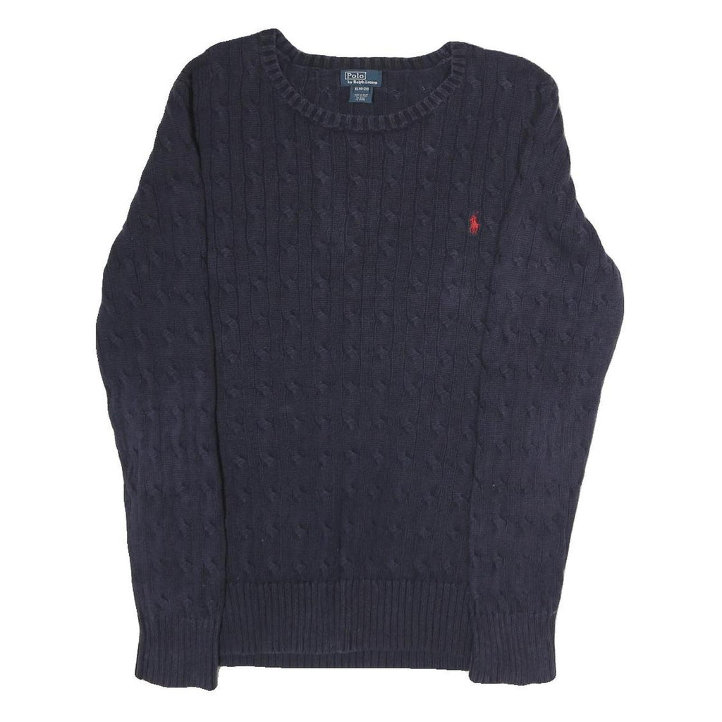 POLO RALPH LAUREN Mens Navy Blue Wool Cable Knit Crew Neck Jumper XL Classic