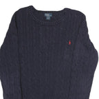 POLO RALPH LAUREN Mens Navy Blue Wool Cable Knit Crew Neck Jumper XL Classic
