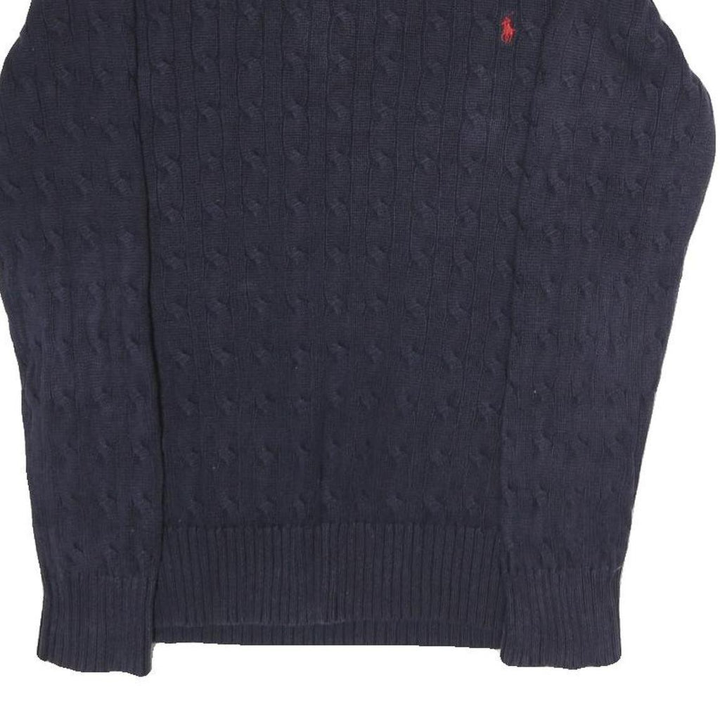 POLO RALPH LAUREN Mens Navy Blue Wool Cable Knit Crew Neck Jumper XL Classic