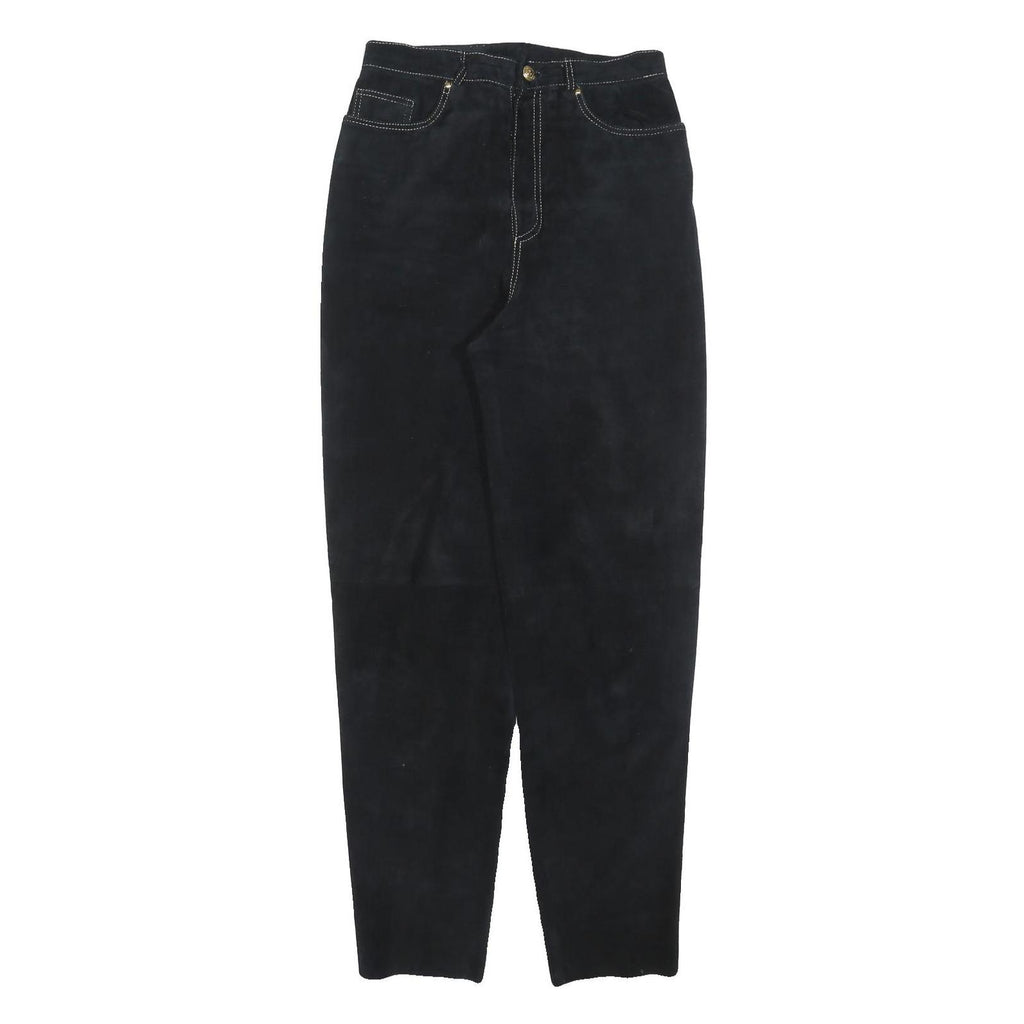 MODE Womens Leather Black Regular Fit Zip Trousers W28 L32 Stylish Comfortable