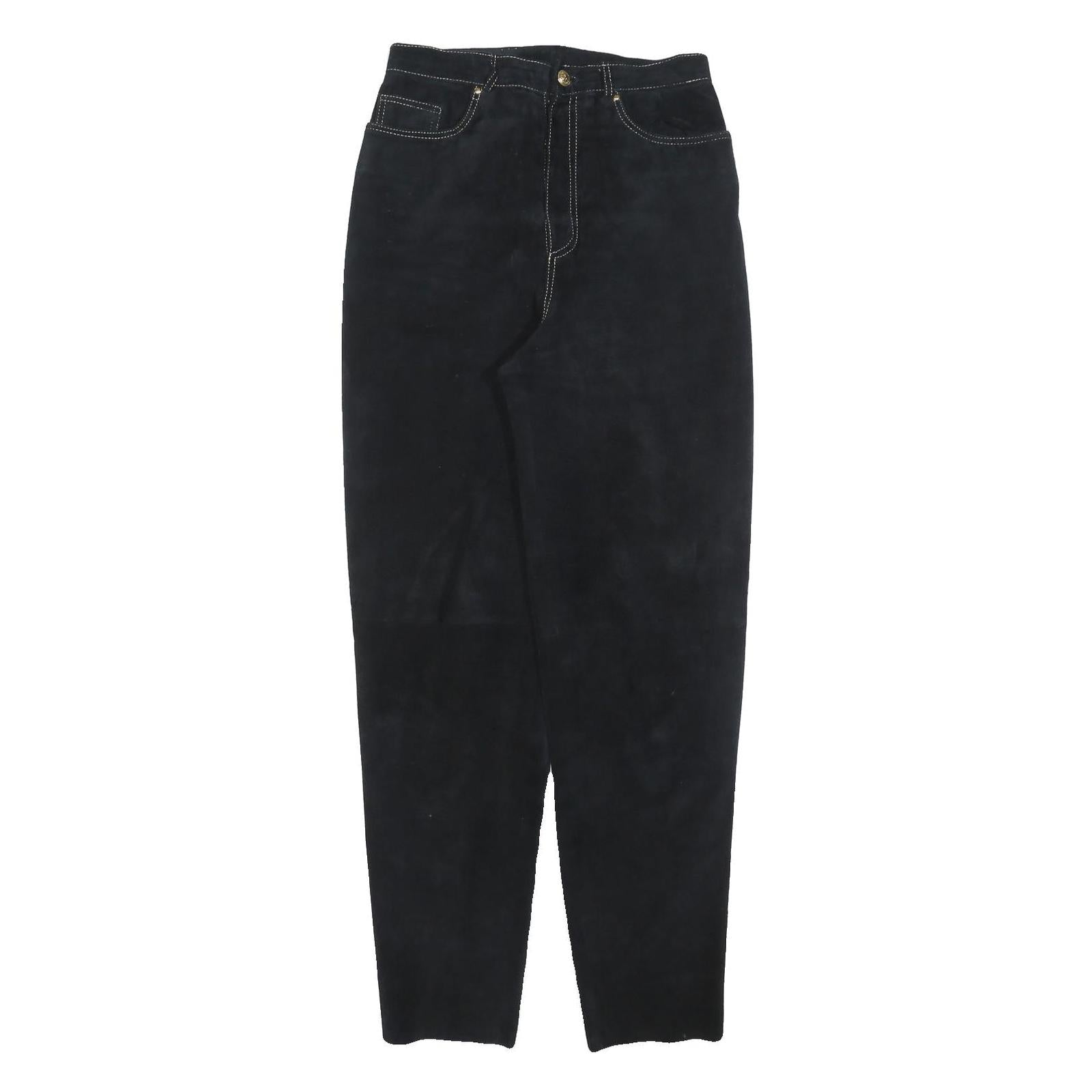 MODE Womens Leather Black Regular Fit Zip Trousers W28 L32 Stylish Comfortable