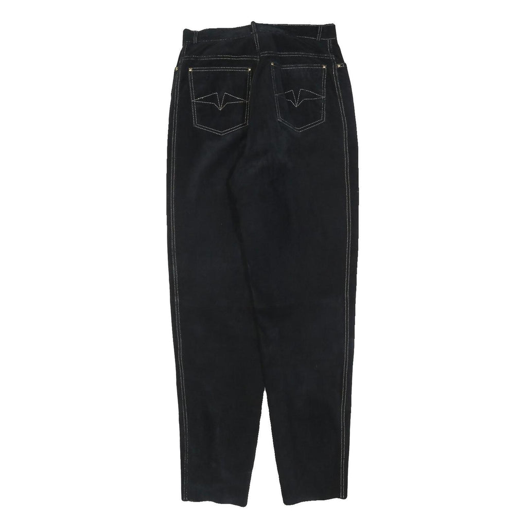 MODE Womens Leather Black Regular Fit Zip Trousers W28 L32 Stylish Comfortable