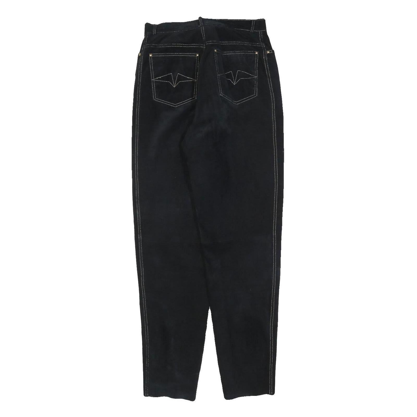 MODE Womens Leather Black Regular Fit Zip Trousers W28 L32 Stylish Comfortable