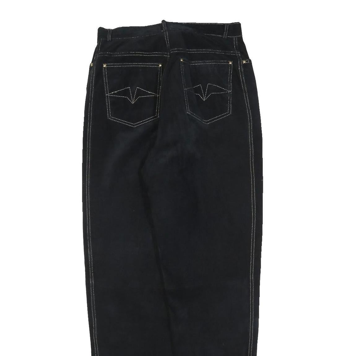 MODE Womens Leather Black Regular Fit Zip Trousers W28 L32 Stylish Comfortable