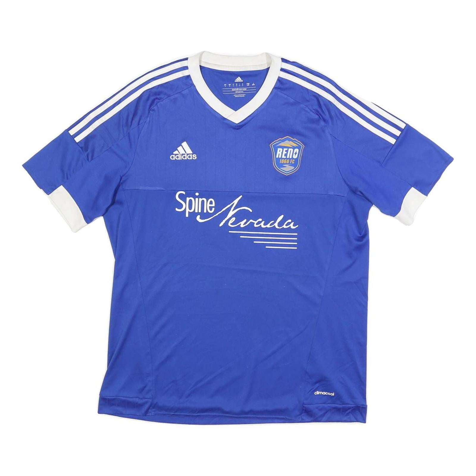 ADIDAS Mens Blue & White Reno 1868 FC Football Shirt L Short Sleeve V-Neck