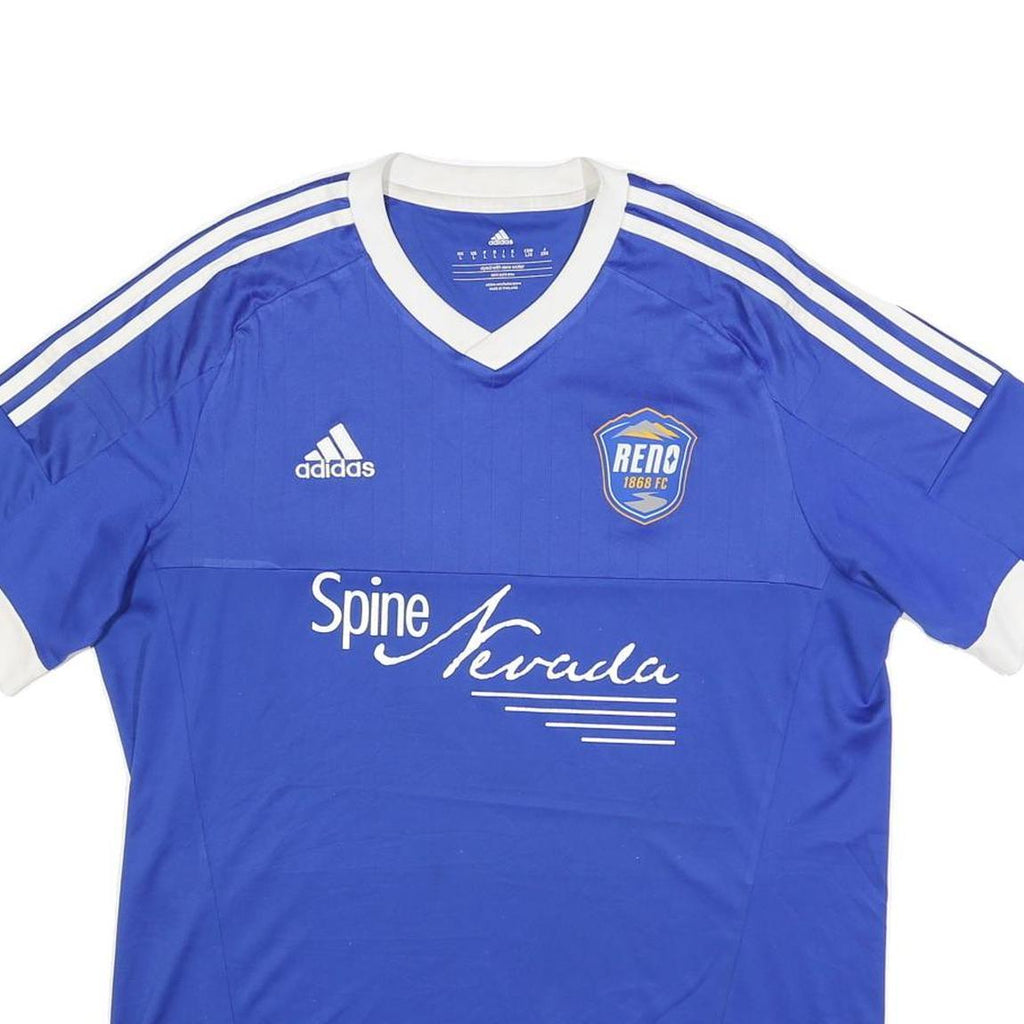 ADIDAS Mens Blue & White Reno 1868 FC Football Shirt L Short Sleeve V-Neck
