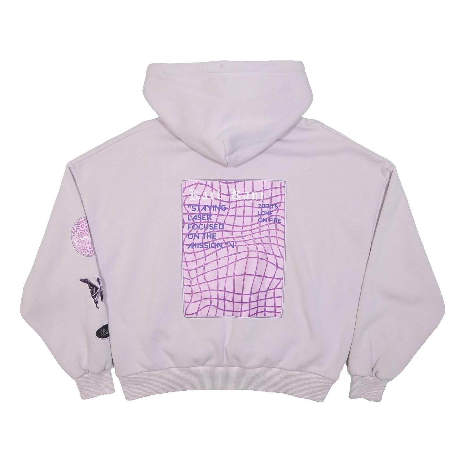 KARL KANI Womens Lilac Hoodie XS Kani Logo Embroidered Sleeve Print