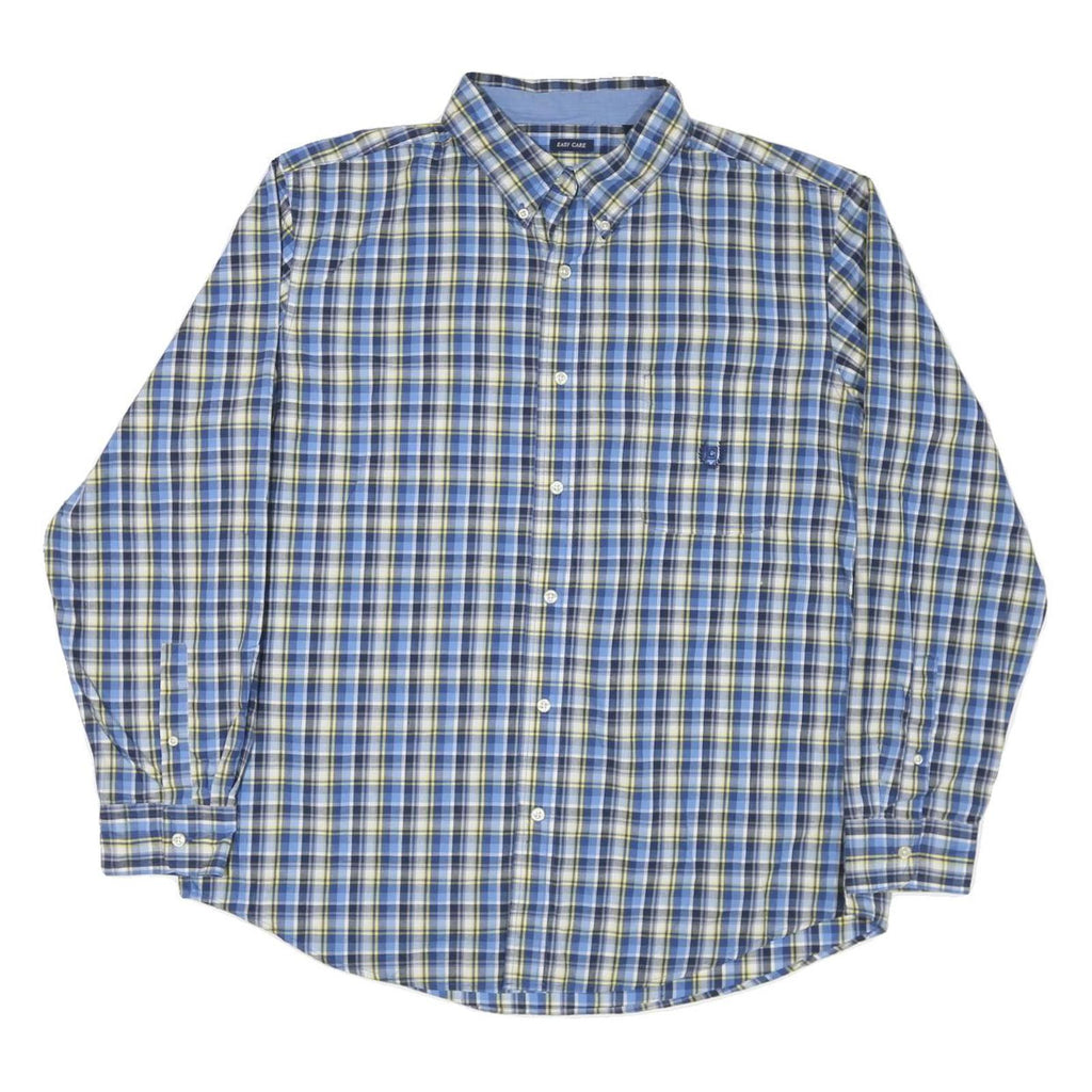 CHAPS Mens Blue & Yellow Check Shirt XL Classic Cotton Blend Button Down