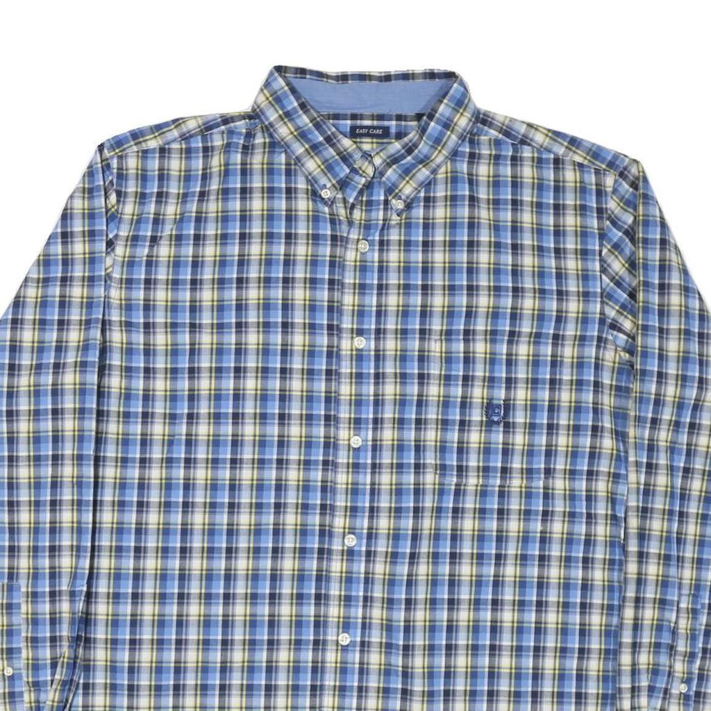 CHAPS Mens Blue & Yellow Check Shirt XL Classic Cotton Blend Button Down