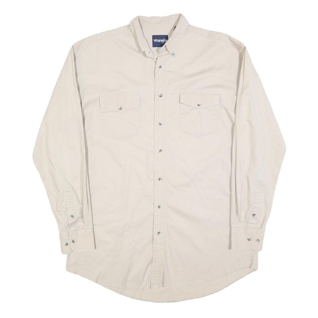 WRANGLER Mens Cream Cotton Shirt L Button-Down Western Style Long Sleeve