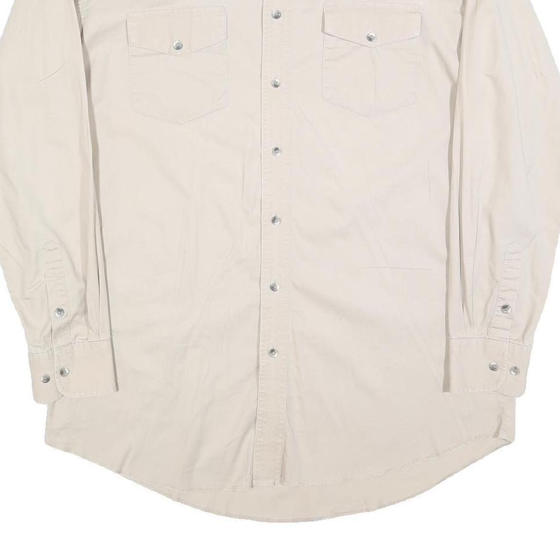 WRANGLER Mens Cream Cotton Shirt L Button-Down Western Style Long Sleeve