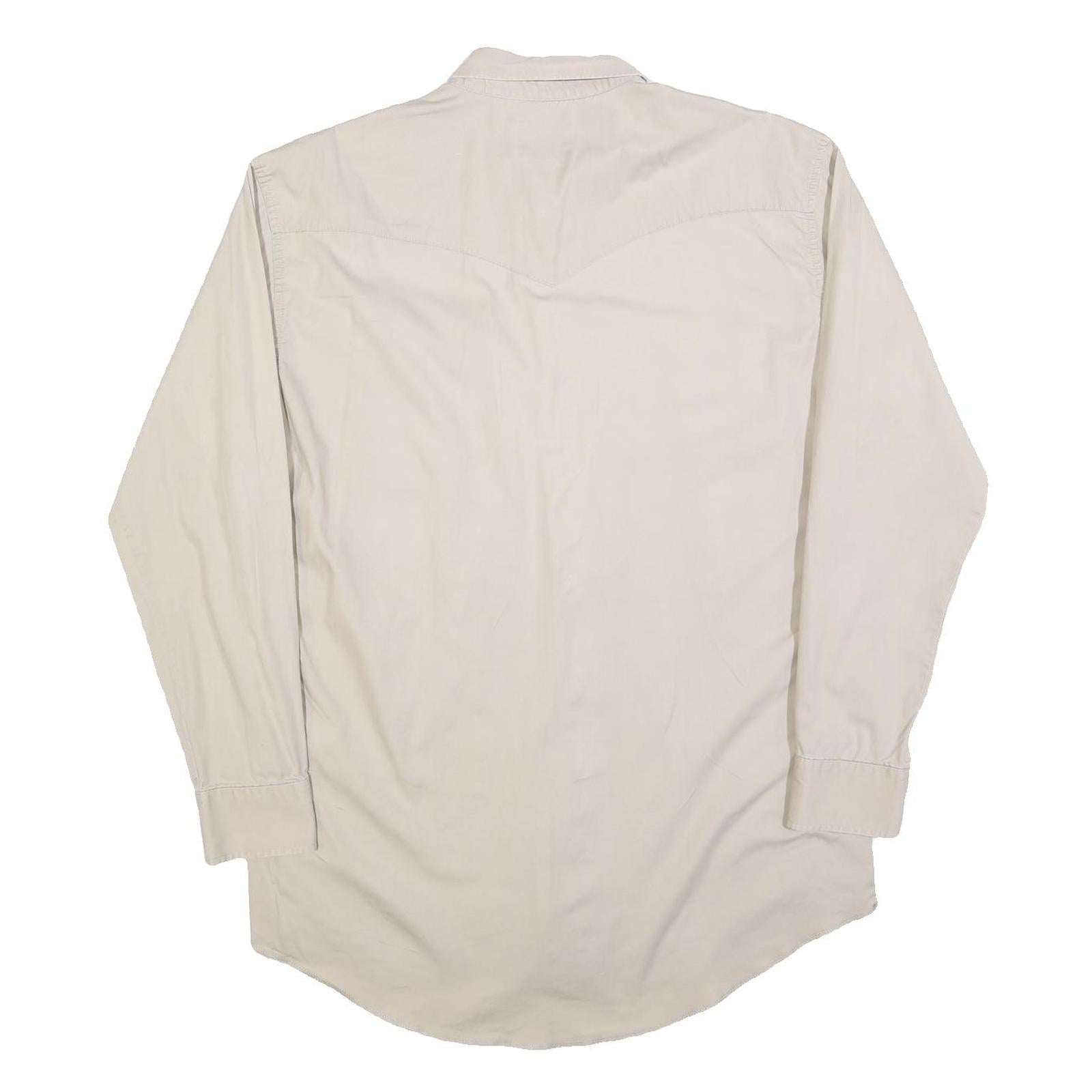 WRANGLER Mens Cream Cotton Shirt L Button-Down Western Style Long Sleeve