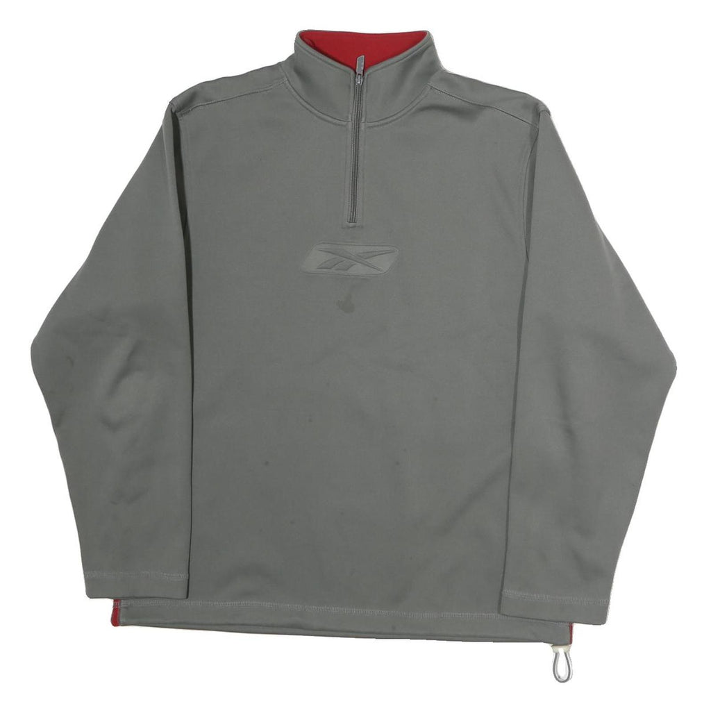 REEBOK Mens Grey 1/4 Zip Sweatshirt L Cotton Pullover Sports Casual Activewear