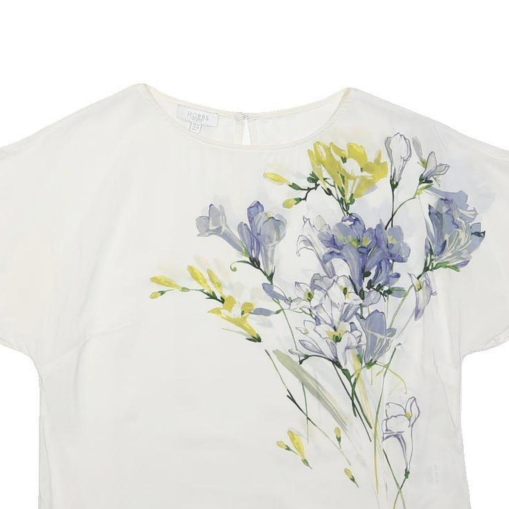 HOBBS LONDON Womens White Printed Blouse Short Sleeve Round Neck UK 10 Floral