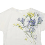 HOBBS LONDON Womens White Printed Blouse Short Sleeve Round Neck UK 10 Floral