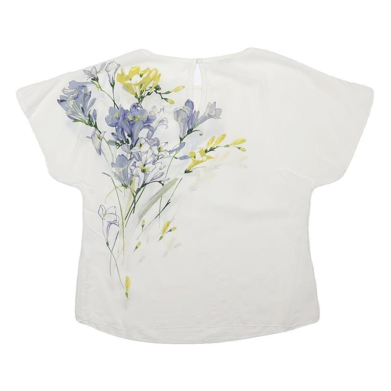 HOBBS LONDON Womens White Printed Blouse Short Sleeve Round Neck UK 10 Floral