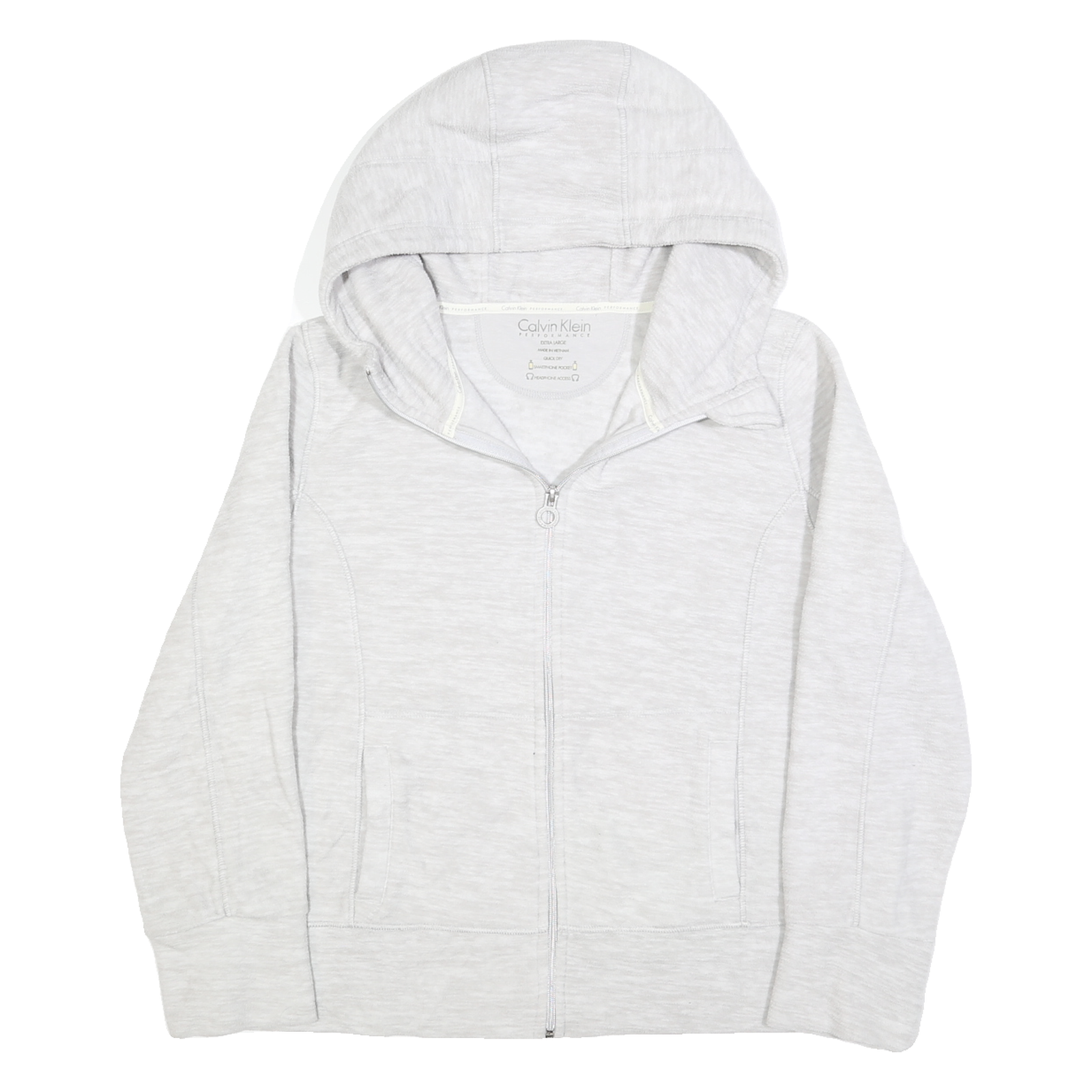 CALVIN KLEIN PERFORMANCE Womens Grey Hooded Plain Full Zip Jumper XL Lightweight